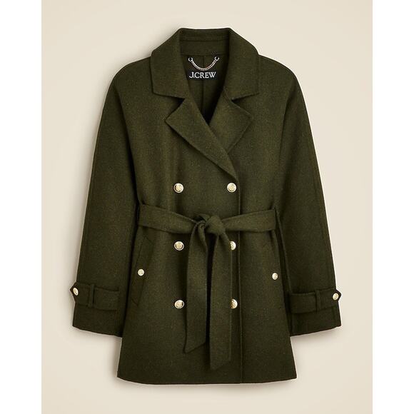 New JCREW Size XS Trench Coat in Double-Faced Wool in Green $368 CD100 - Picture 1 of 10